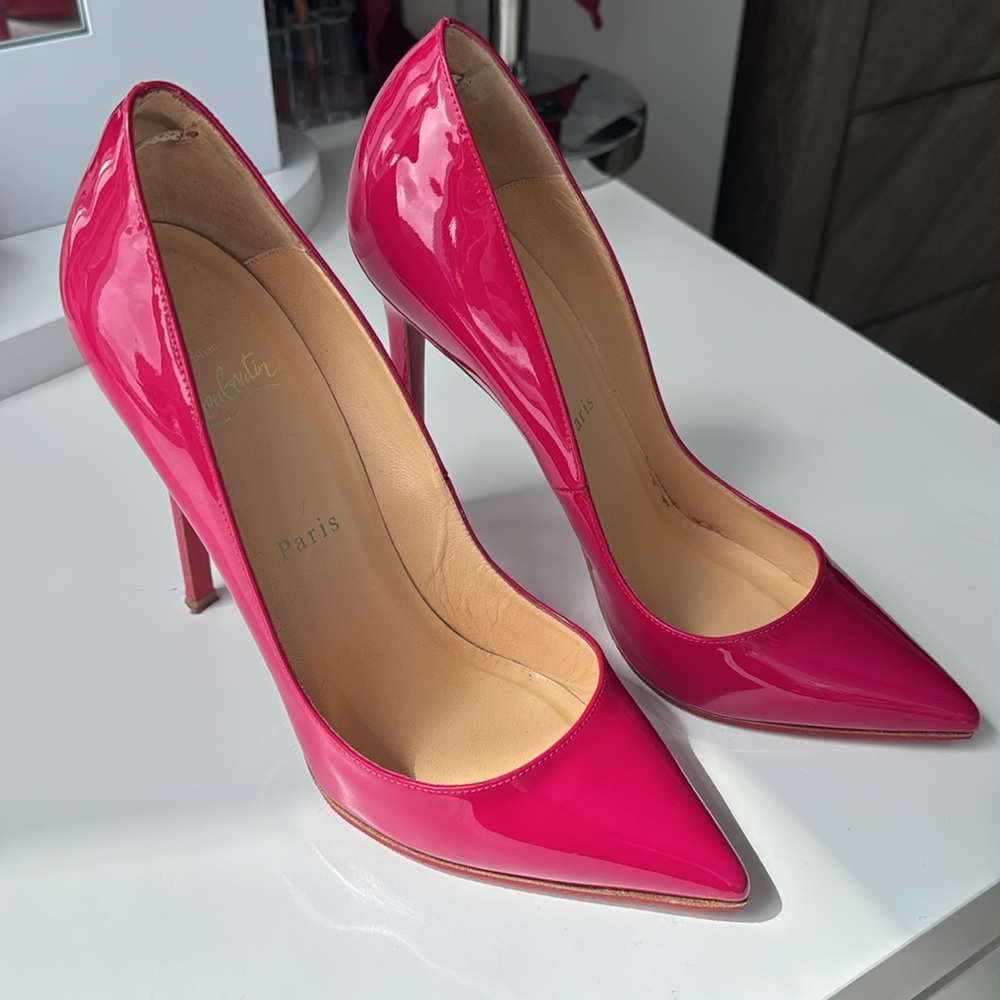 Christian Louboutin Hot Pink Patent Leather Pointed-Toe Pumps - Picture 12 of 15